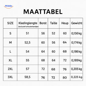 ShapelyFit Körperformender Bodysuit Größentabelle Middo
