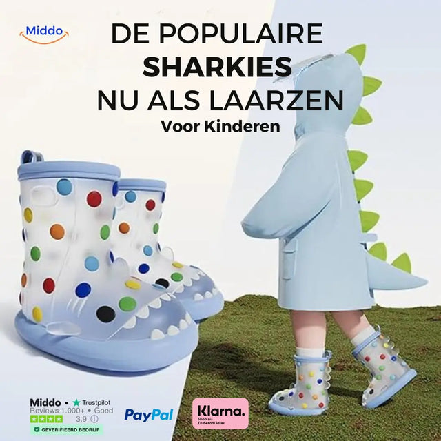 Zureto Shark Regenstiefel für Kinder mit Dinosaurier-Jacke und bunten Stiefeln