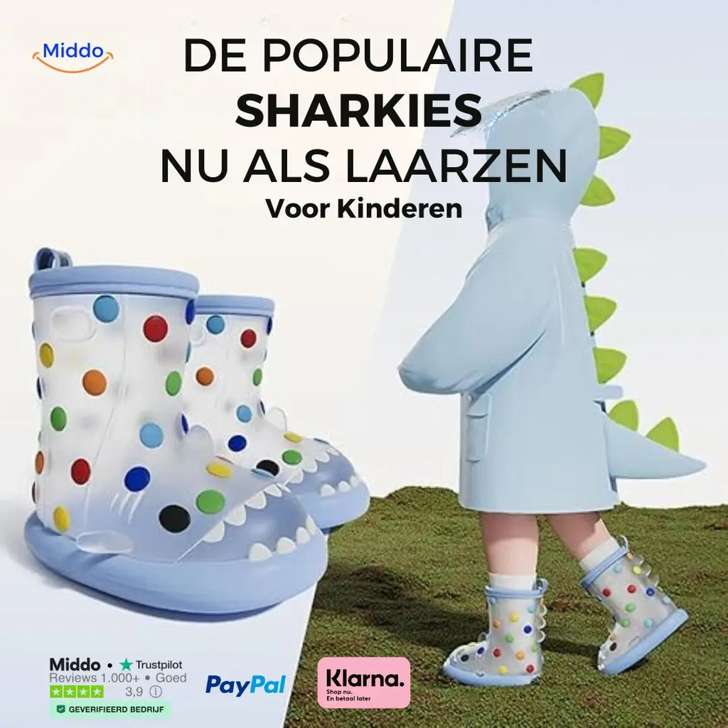 Zureto Shark Regenstiefel für Kinder mit Dinosaurier-Jacke und bunten Stiefeln middo.nl