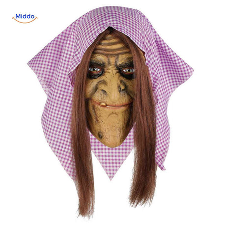 Skullveil Maske gruselige Hexe mit langen braunen Haaren www.middo.de