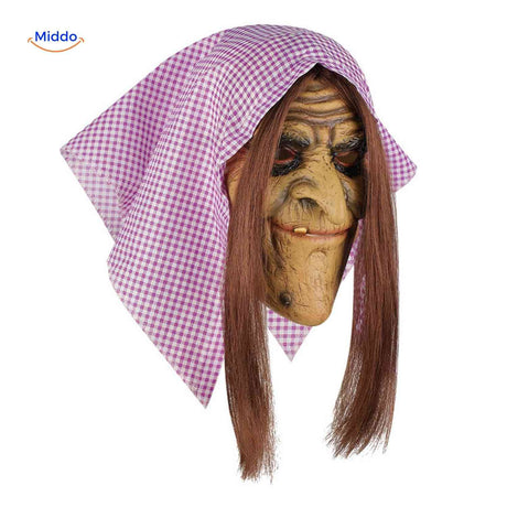 Skullveil Maske Hexenmaske mit lila Tuch und langen Haaren - www.middo.de
