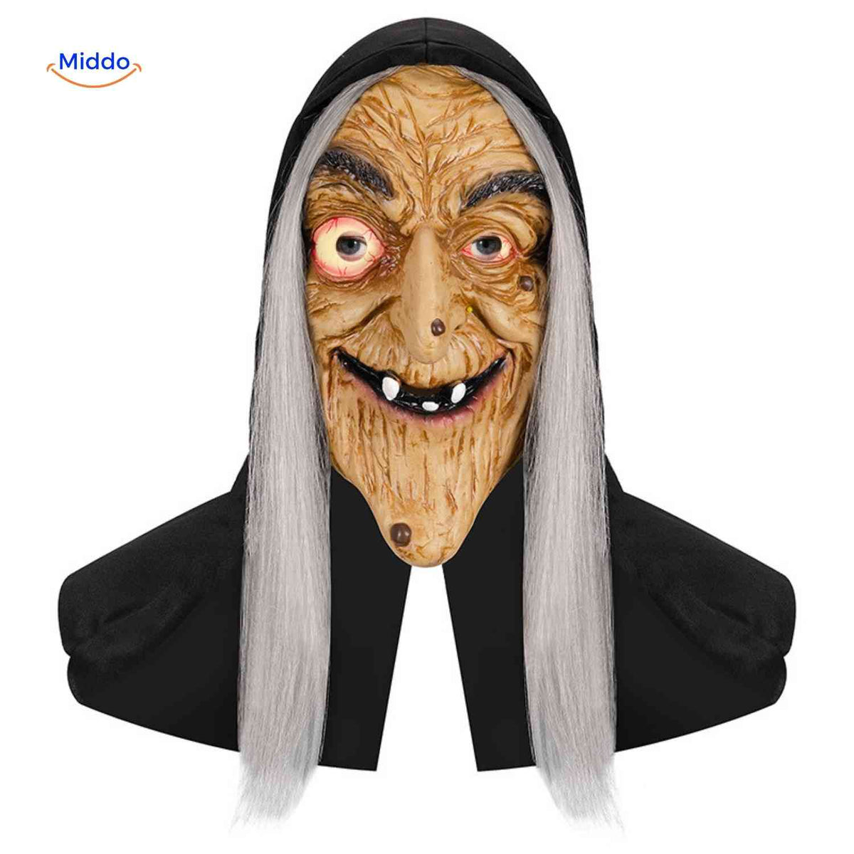 Skullveil Maske alte Hexe mit langen grauen Haaren www.middo.de