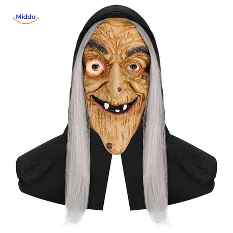 Skullveil Maske alte Hexe mit langen grauen Haaren www.middo.de