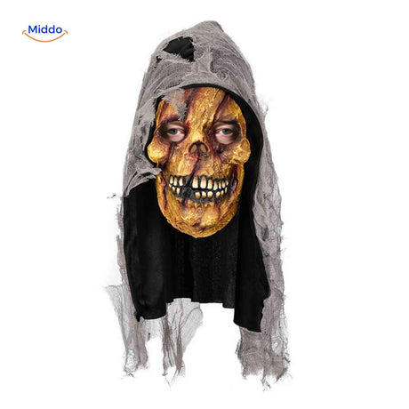 Skullveil Maske mit verrottetem Schädel und grauem Kapuzenschutz – www.middo.de