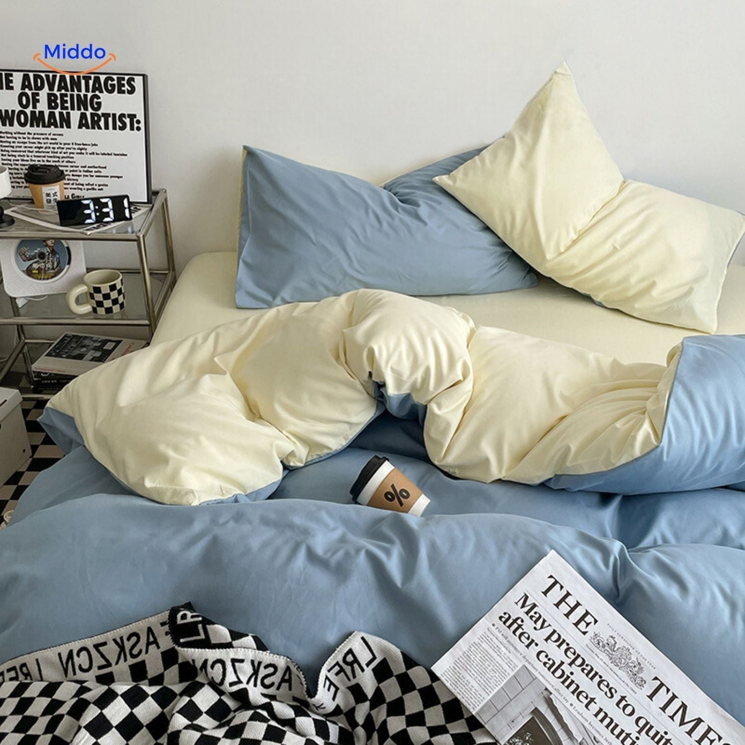 SleepNest Gemütliches Schlafset graue und cremefarbene Bettdecken-Kombination www.middo.de