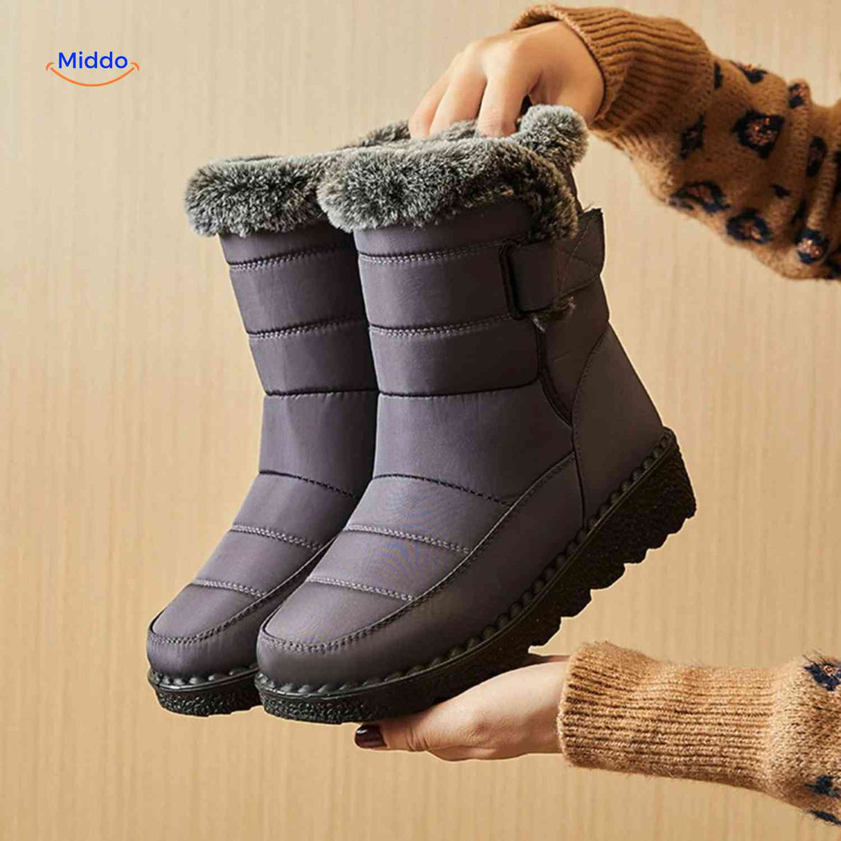 SnowLuxe Boots grau mit Fellfutter bequeme Winterstiefel
