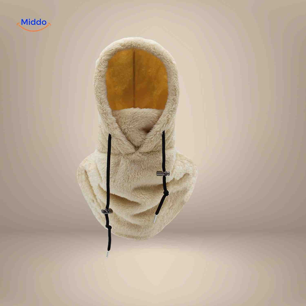 SnowShield Wintermütze beige Fleece mit Kapuze – warme Schal- und Kälteschutz | www.middo.de