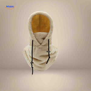 SnowShield Wintermütze beige Fleece mit Kapuze – warme Schal- und Kälteschutz | www.middo.de