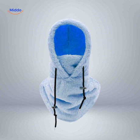 SnowShield Wintermütze hellblau, Fleece-Haube, warme Halskrause Schutz – www.middo.de