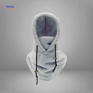 SnowShield Wintermütze in Hellgrau – Fleece-Haube für Wärme und Schutz, inklusive Schal. Besuchen Sie www.middo.de für mehr Informationen!