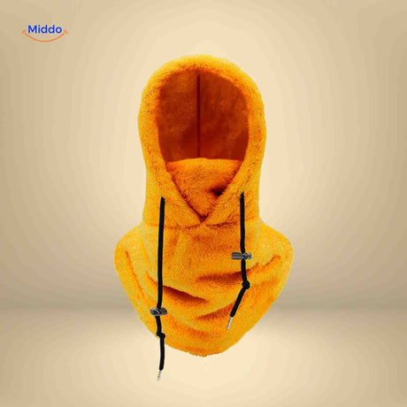SnowShield Wintermütze in Orange – Fleece-Haube, warme Schal-Bedeckung, Schutz. Besuchen Sie www.middo.de für mehr Informationen!