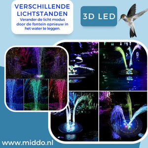 Verschiedene Lichtmodi eines Brunnens mit buntem LED-Licht