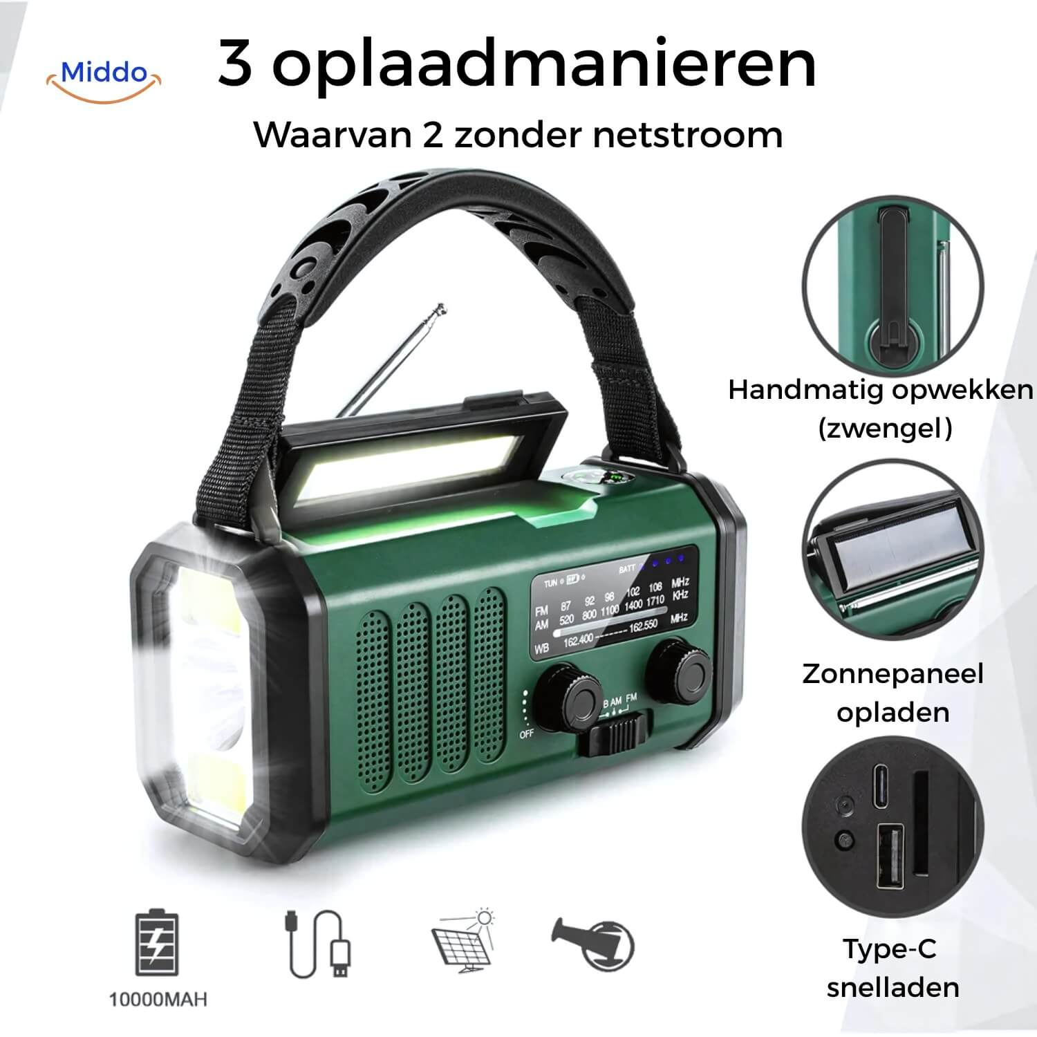 SolarPower Pro Notfallradio praktische wiederaufladbare Radio mit Solarpanel www.middo.nl