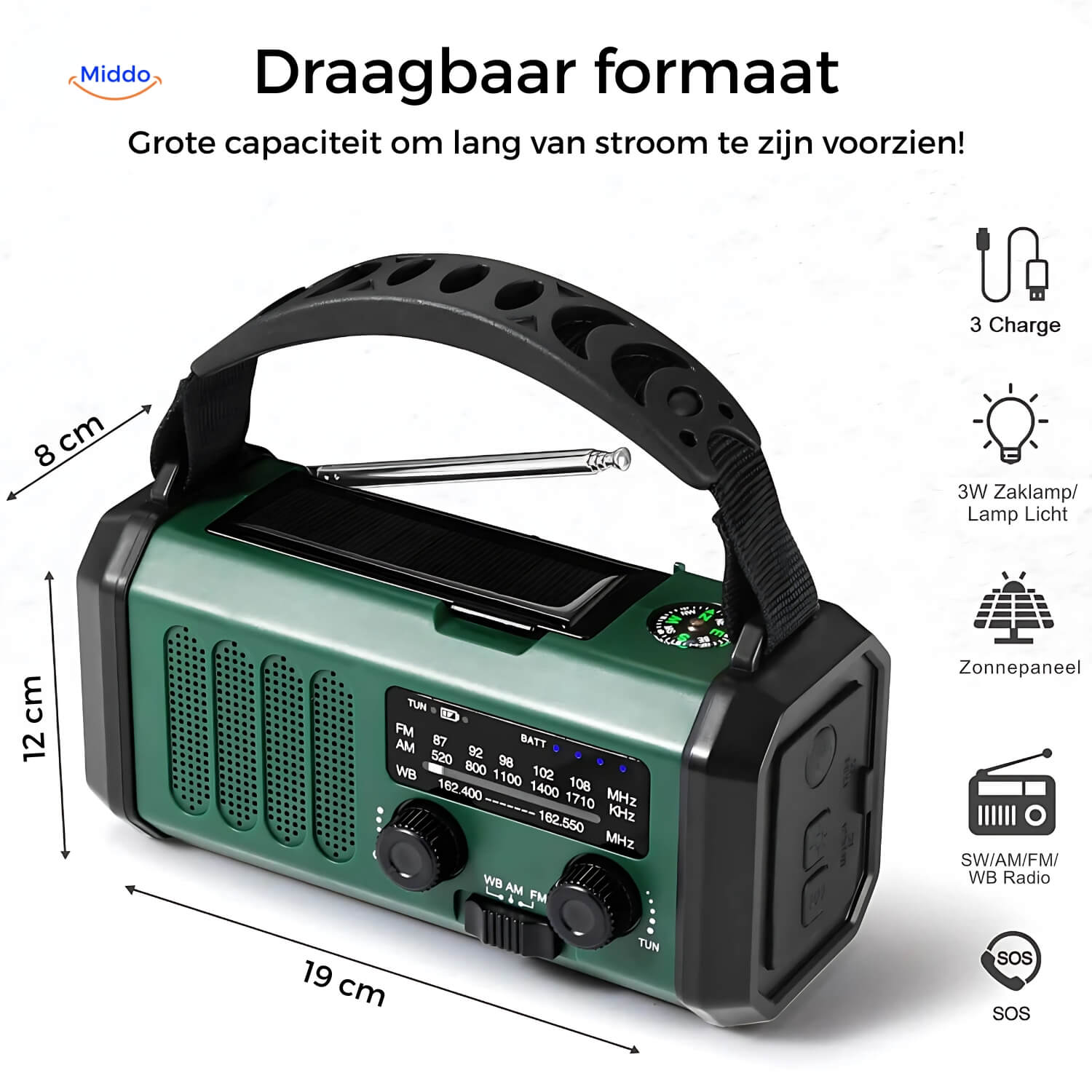 SolarPower Pro tragbares Radio mit Energieaufladung www.middo.nl