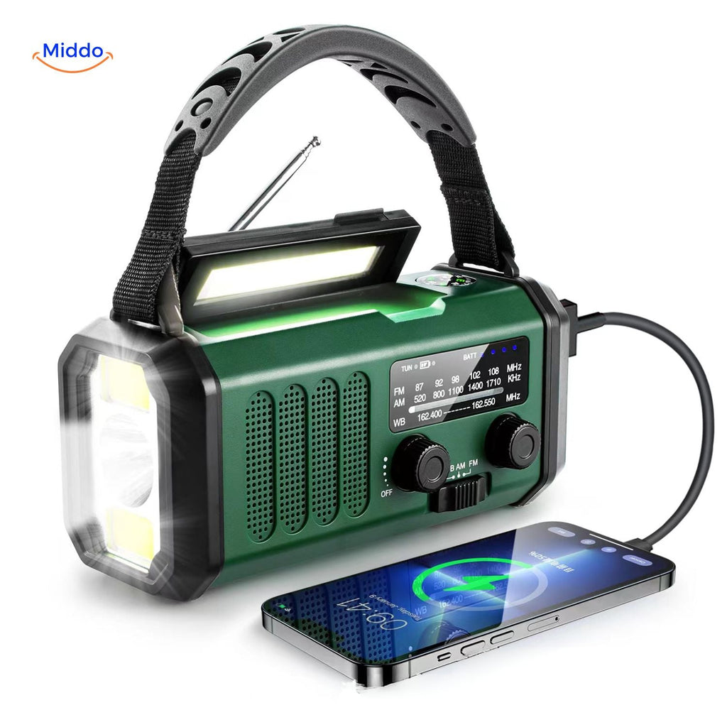 SolarPower Pro Außenradio mit LED-Lampe und Batterie www.middo.nl