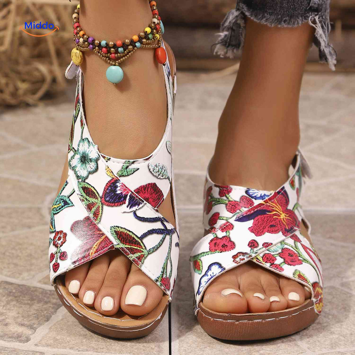Soleva Sandalen Blumenmuster Sandalen mit Komfortsohle