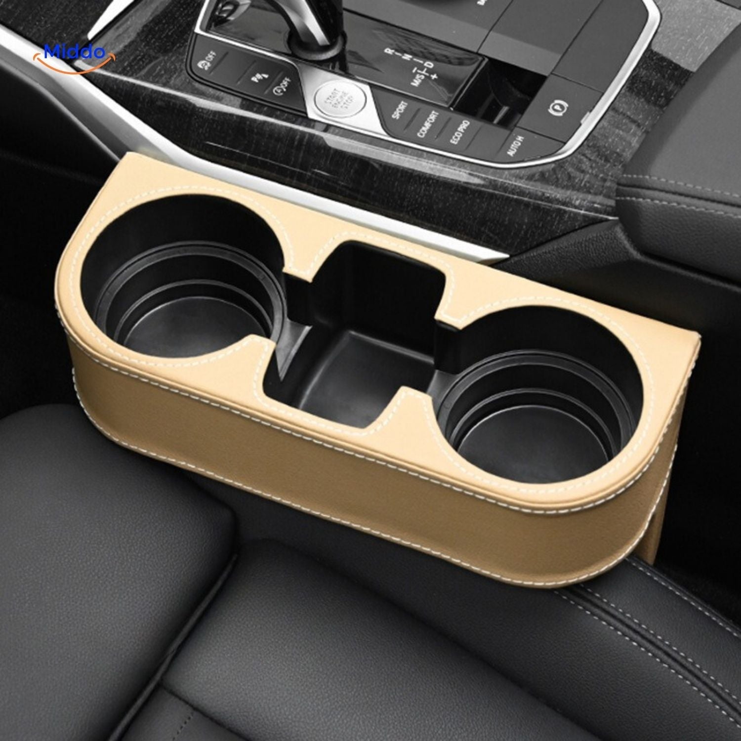 SpaceMate Autositz-Organizer grau mit Platz für zwei Becher www.middo.nl