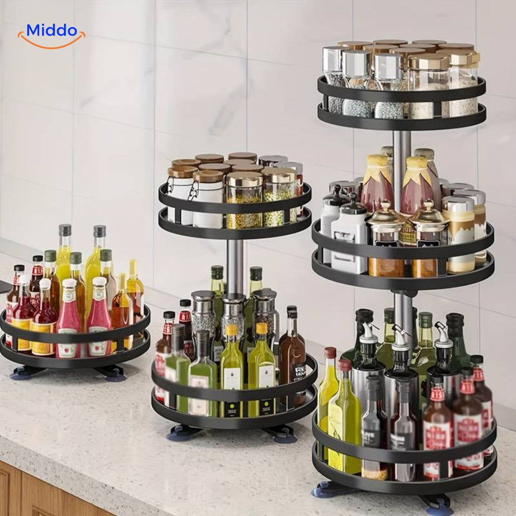 3 verschiedene Höhen des SpinStore Aufbewahrungsregals von Middo.nl