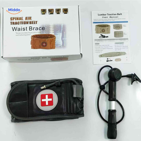 SpineRelief Gürtel komplett mit Box, Bedienungsanleitung und Rückenband