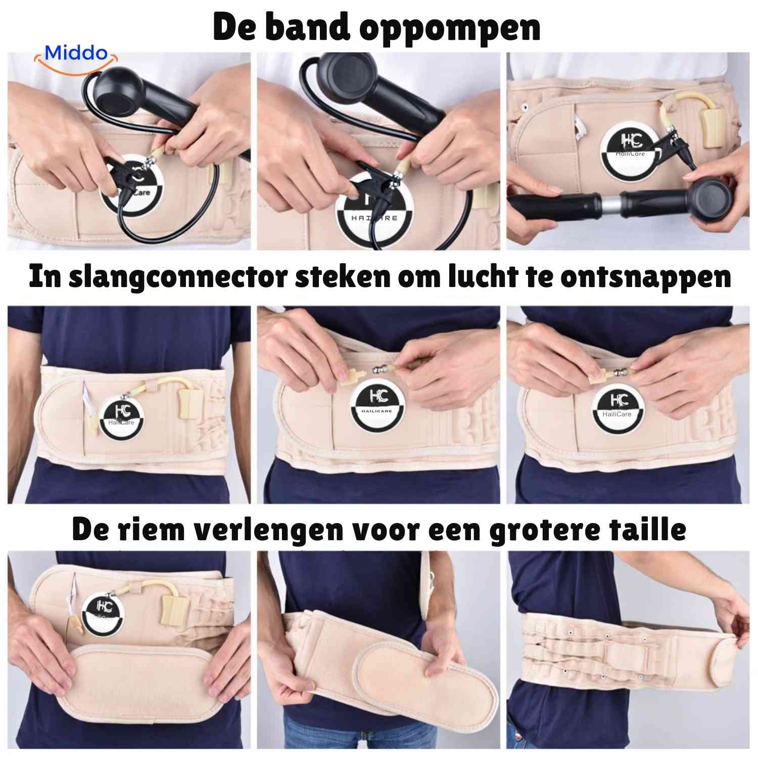 SpineRelief Riem Schritt für Schritt aufpumpen und anpassen www.middo.de