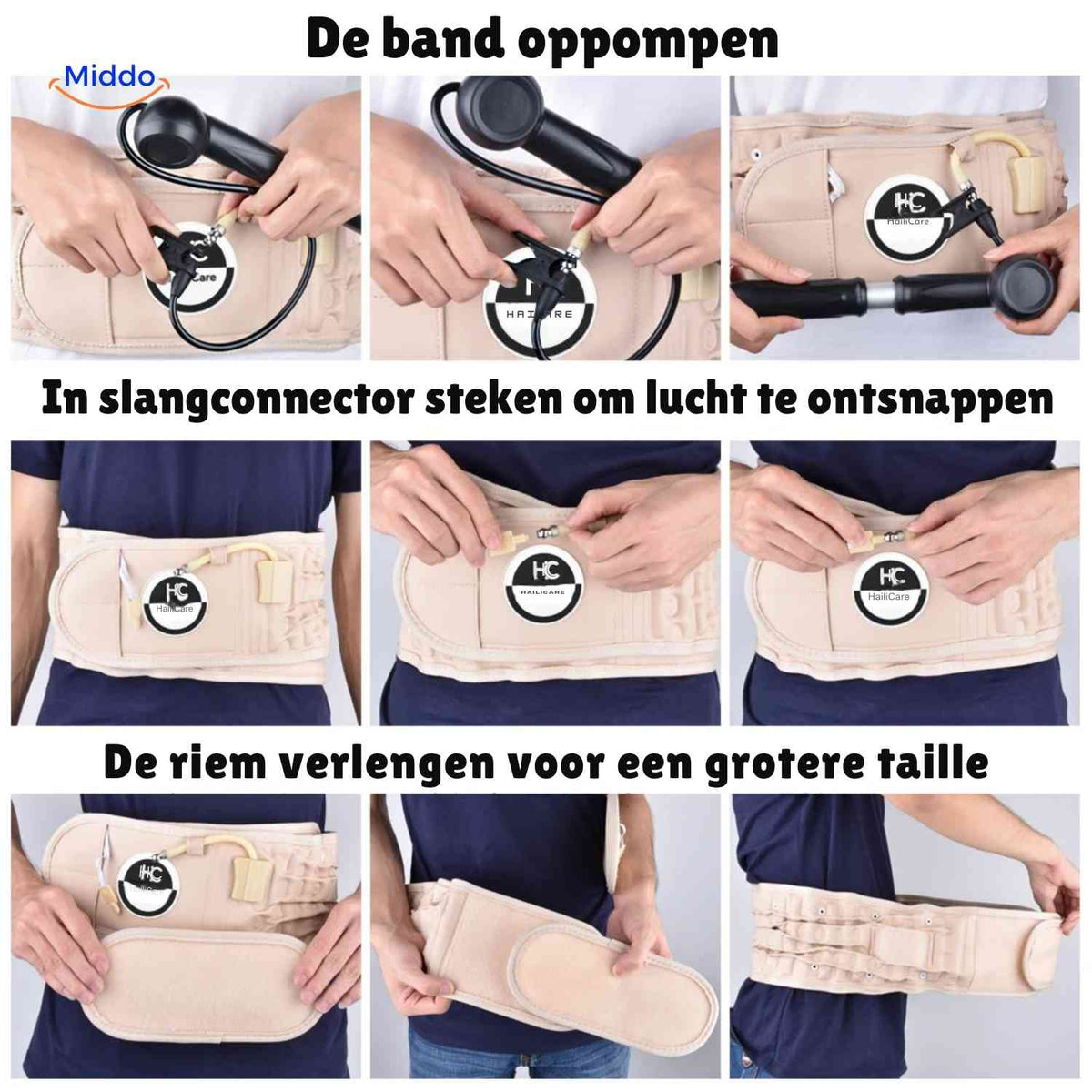 SpineRelief Gurt Schritt für Schritt aufpumpen und anpassen www.middo.de