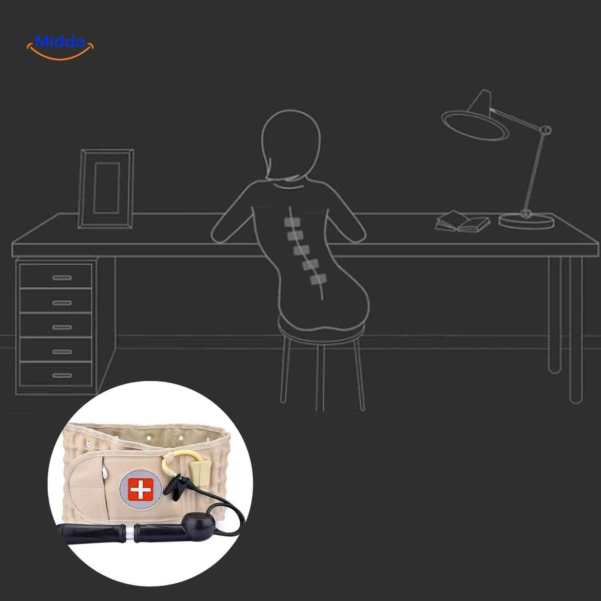 SpineRelief Gürtel für eine verbesserte Haltung mit Rückenstütze für die Wirbelsäule www.middo.de