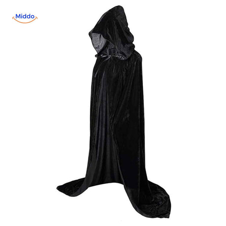 Spookora Cape – Klassischer schwarzer Mantel mit Kapuze, lang. Besuchen Sie uns auf www.middo.de