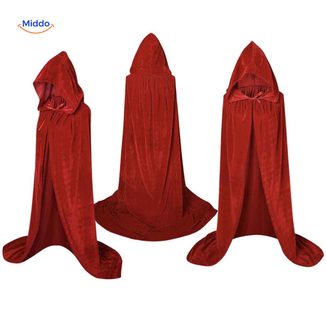 Spookora Cape – roter, samtiger Mantel mit Kapuze für Cosplay | www.middo.de