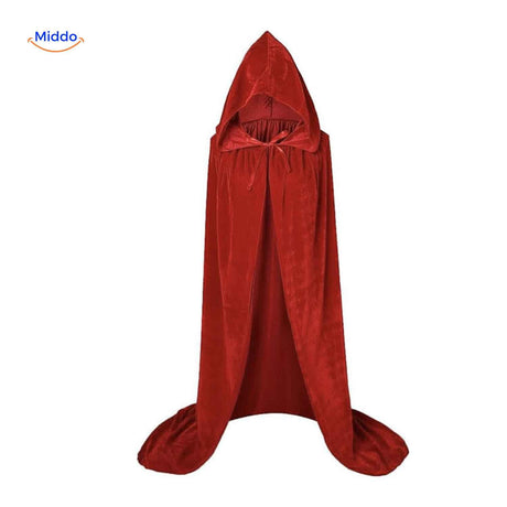 Spookora Cape - Langer, roter Mantel aus Samt mit Kapuze Entdecken Sie unseren eleganten Spookora Cape, einen langen, roten Samtmantel mit Kapuze. Perfekt für Ihr Kostüm oder den nächsten Einsatz auf einer Party! Besuchen Sie uns auf und überzeugen Sie sich selbst