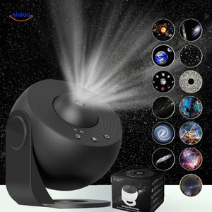 StarGlow Projektorlampe mit schwarzem Design und Raumdias