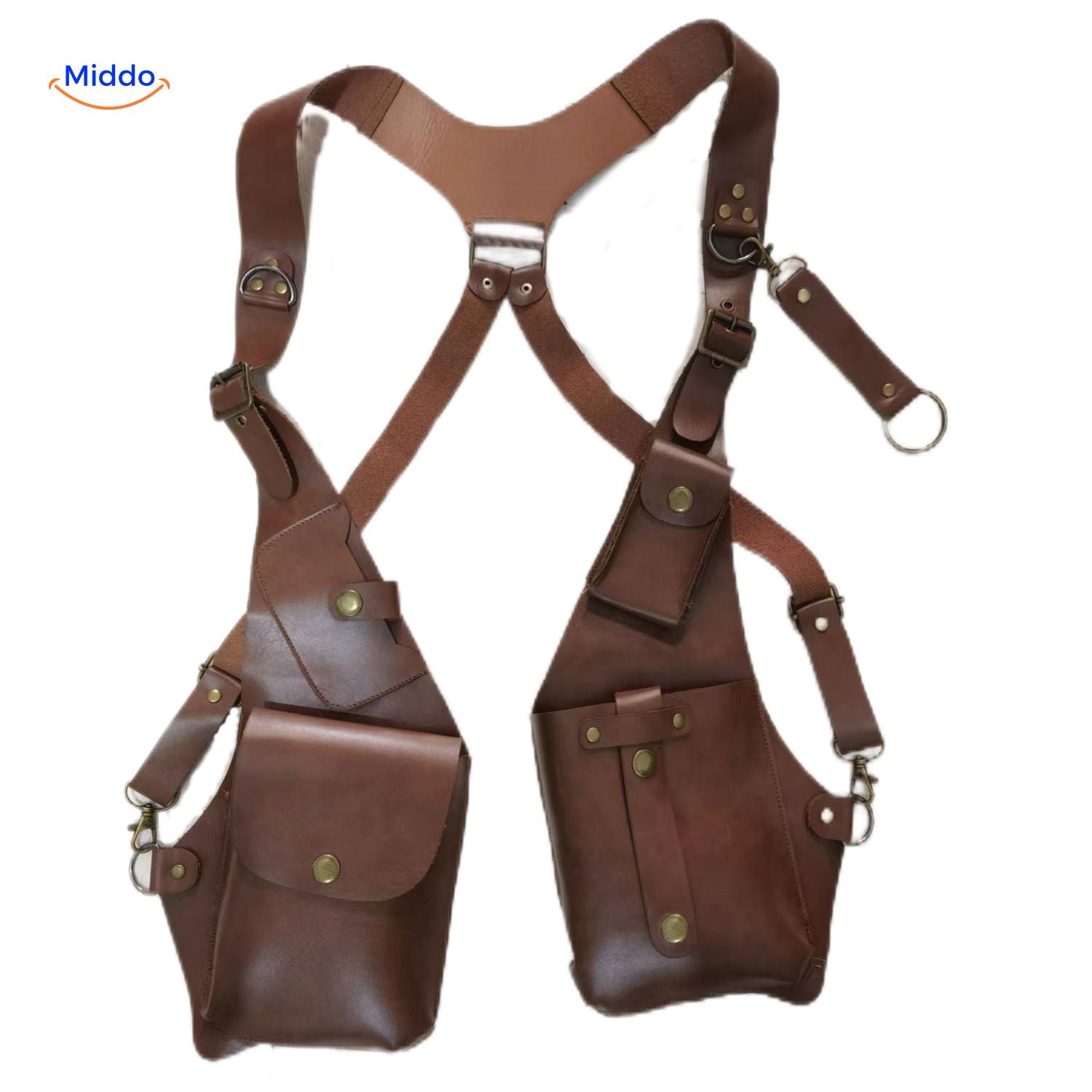 Steampunk Tote braune Ledertasche mit hängenden Fächern www.middo.nl