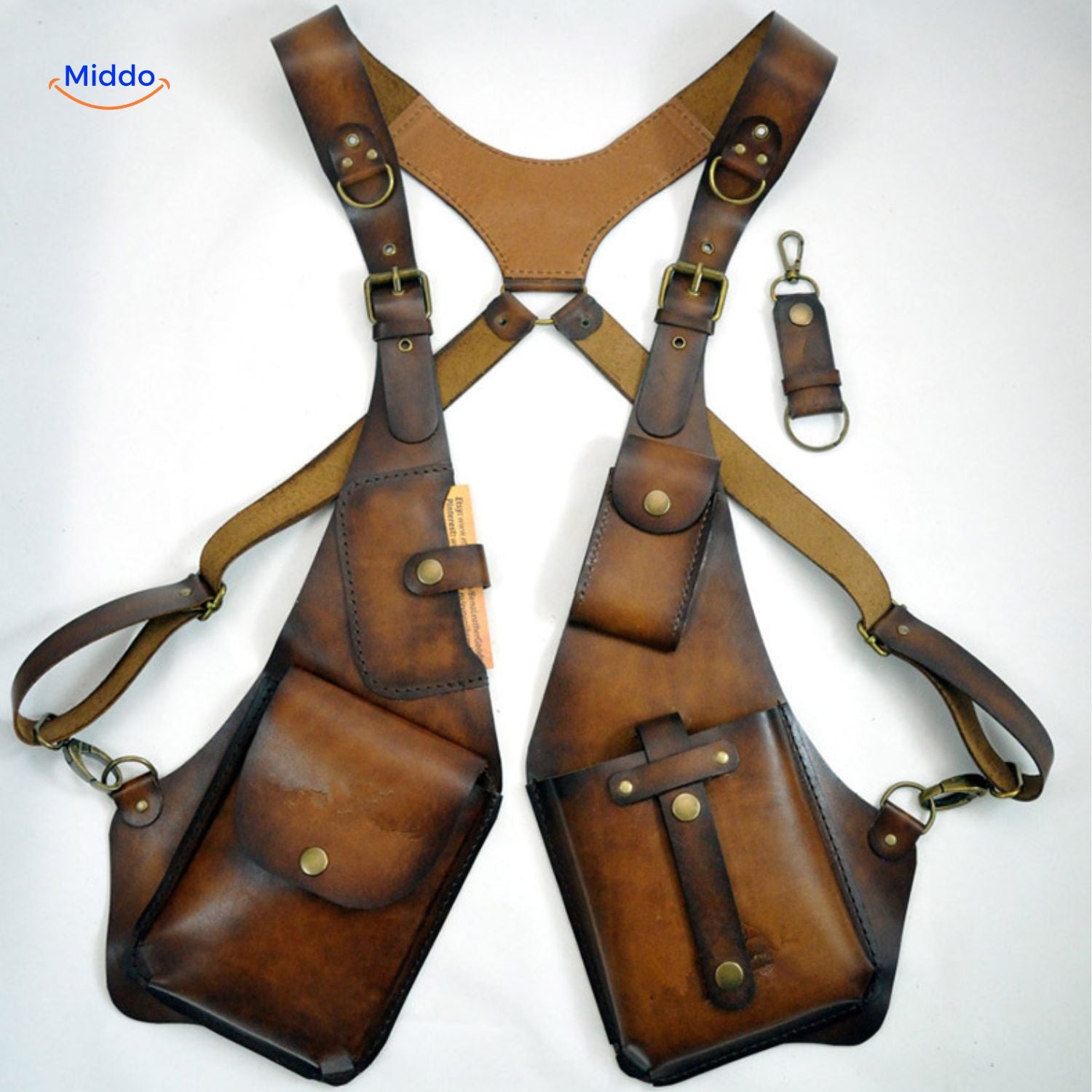 Steampunk Tote braune Ledertasche mit Suspender-Design www.middo.nl