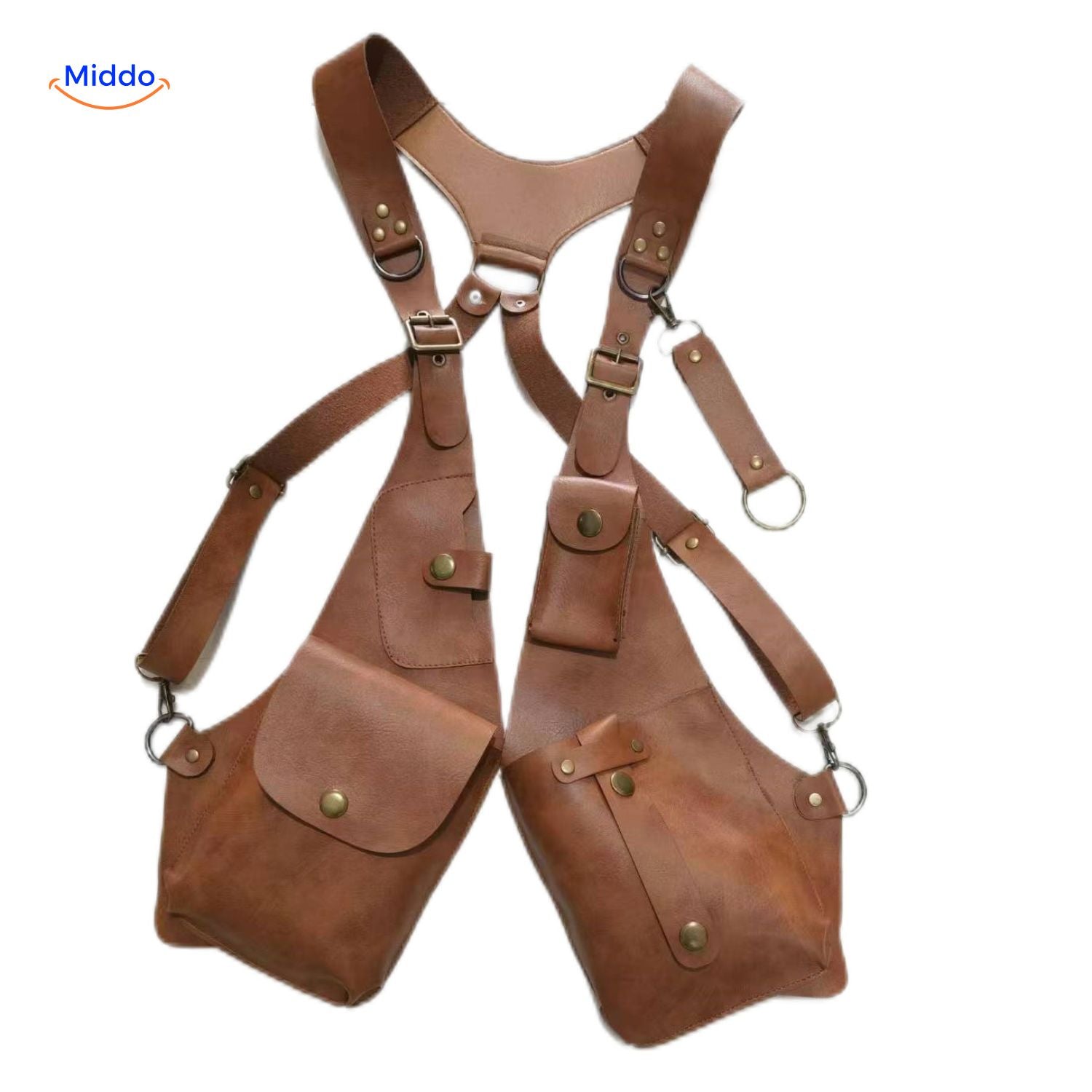 Steampunk Tote hellbraune Ledertasche mit hängenden Fächern www.middo.de