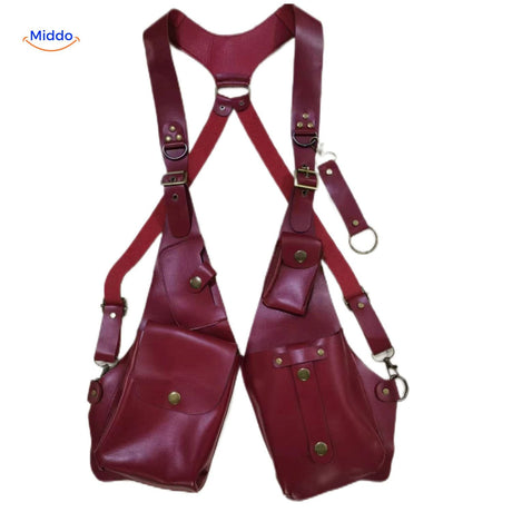 Steampunk Tote rote Ledertasche mit hängenden Fächern