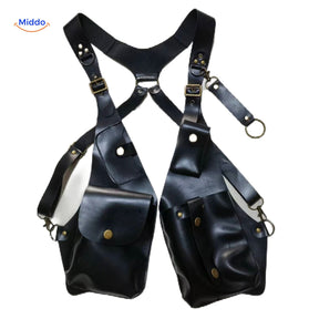 Steampunk Tote schwarze Leder Tasche mit hängenden Fächern