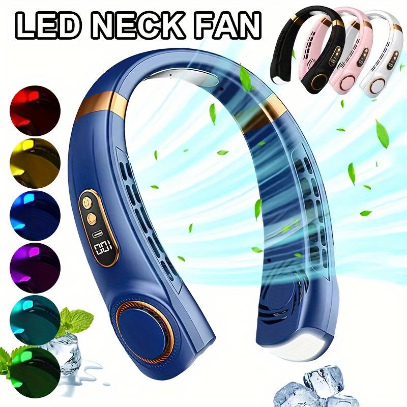 Nackenventilator mit LED-Beleuchtung, verschiedene Farben.