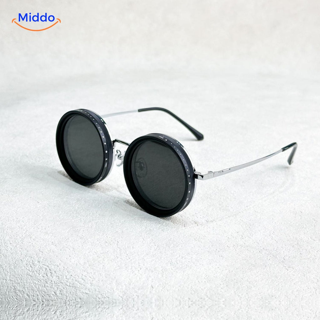 SunGuard ND9 schwarze runde Sonnenbrillen mit Metallrahmen