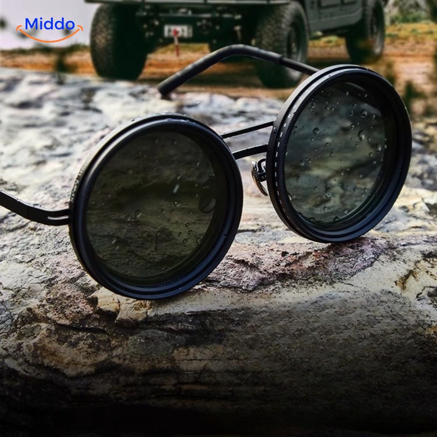 SunGuard ND9 Sonnenbrille auf einem Felsen mit Hummer