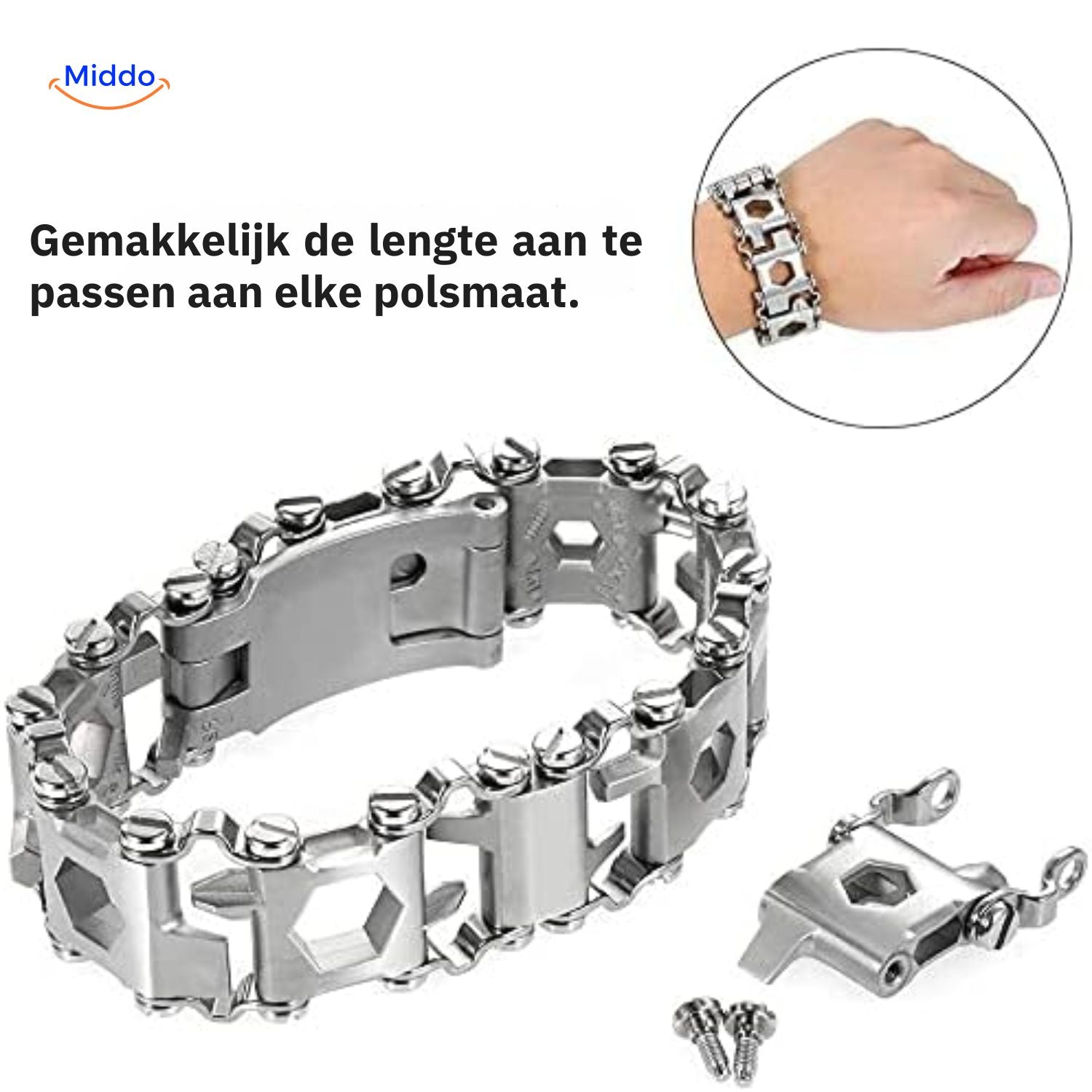SurvivePro Multitool Armband einfache Installation mit Multitool www.middo.nl