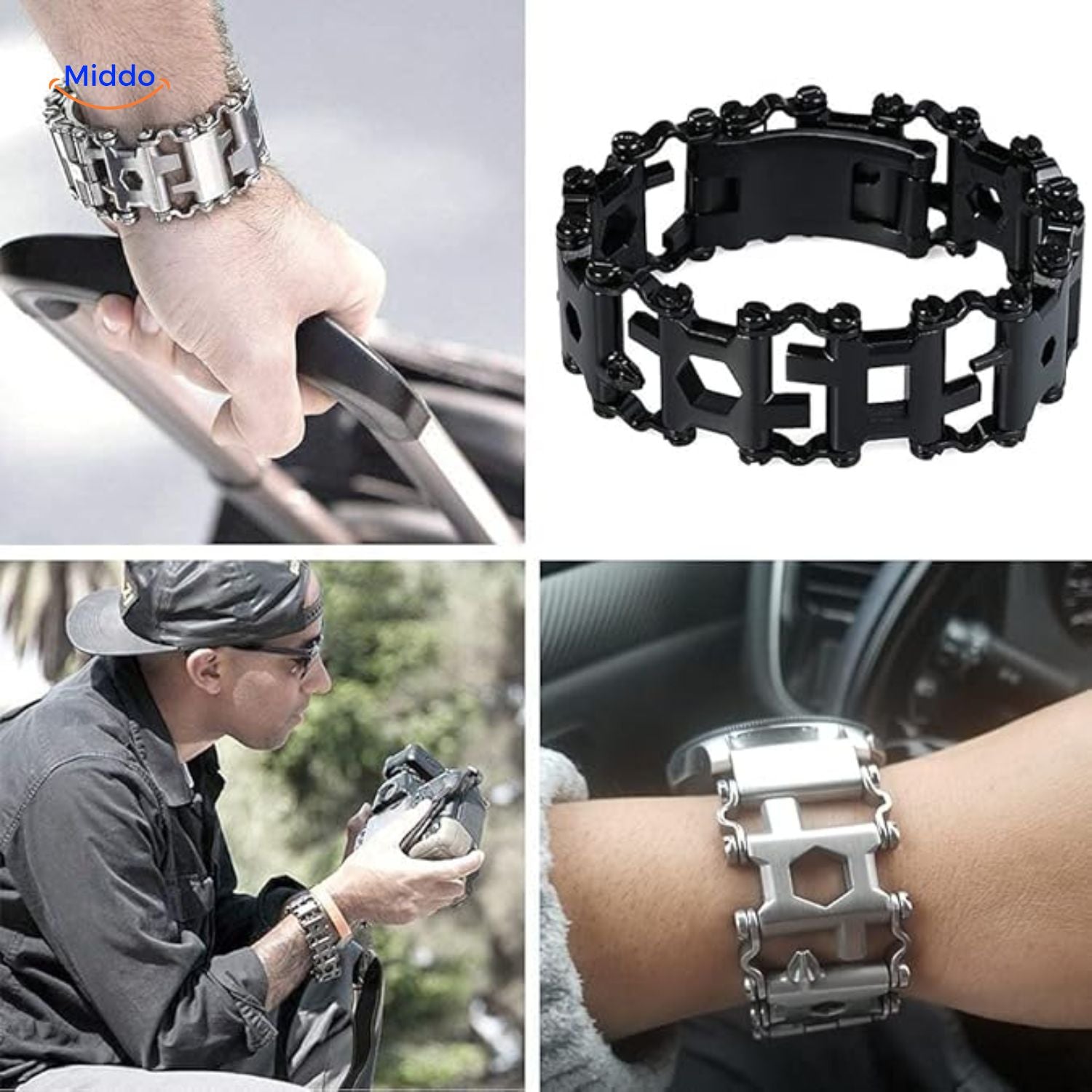 SurvivePro Multitool-Armband, handlich verwendet mit Multitool-Armband www.middo.de