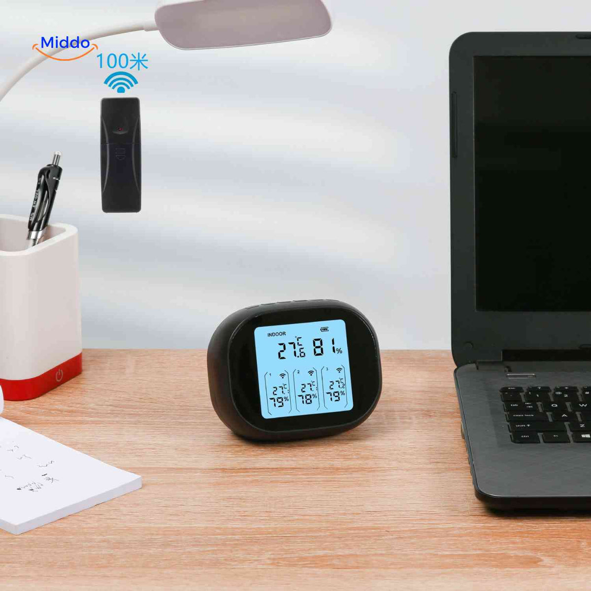 ThermoSense Tischthermometer und Hygrometer mit Funksensor