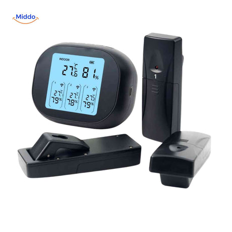 ThermoSense Multisensor-Thermometer-Hygrometer-Set mit Ladestation