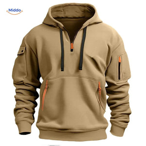 Thom Kapuzenpullover komfortabel beige mit orangefarbenen Reißverschlüssen