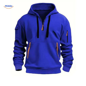 Thom Kapuzenpullover bequem blau mit orangefarbigen Reißverschlüssen