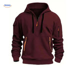 Thom Kapuzenpullover komfortabel bordeaux mit orangenen Reißverschlüssen www.middo.nl