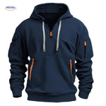 Thom Kapuzenpullover bequem dunkelblau mit orangefarbenen Reißverschlüssen www.middo.de