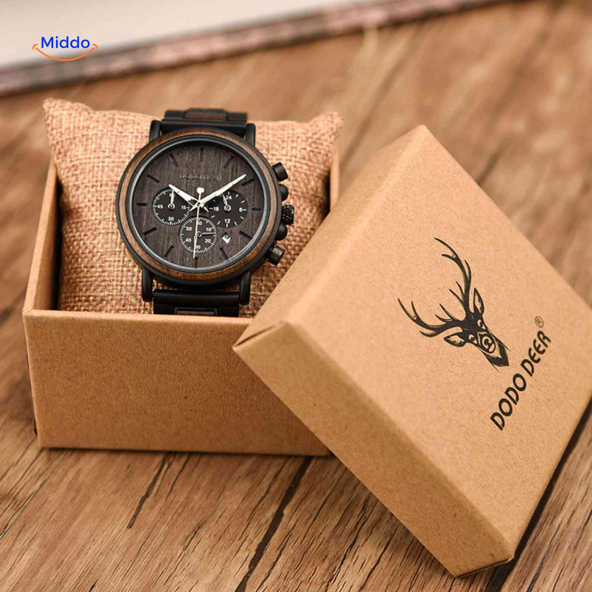 Timbero Holzuhr Holz-Chronograph in Geschenkbox