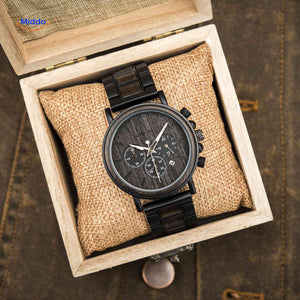 Timbero Holzuhr Holz-Chronograph in hölzerner Geschenkbox