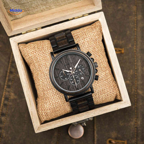 Timbero Holzuhr Holz-Chronograph in hölzerner Geschenkbox