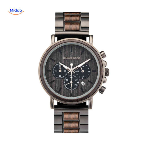 Timbero Holzuhr Holz-Chronograph mit dunklem Holz-Look